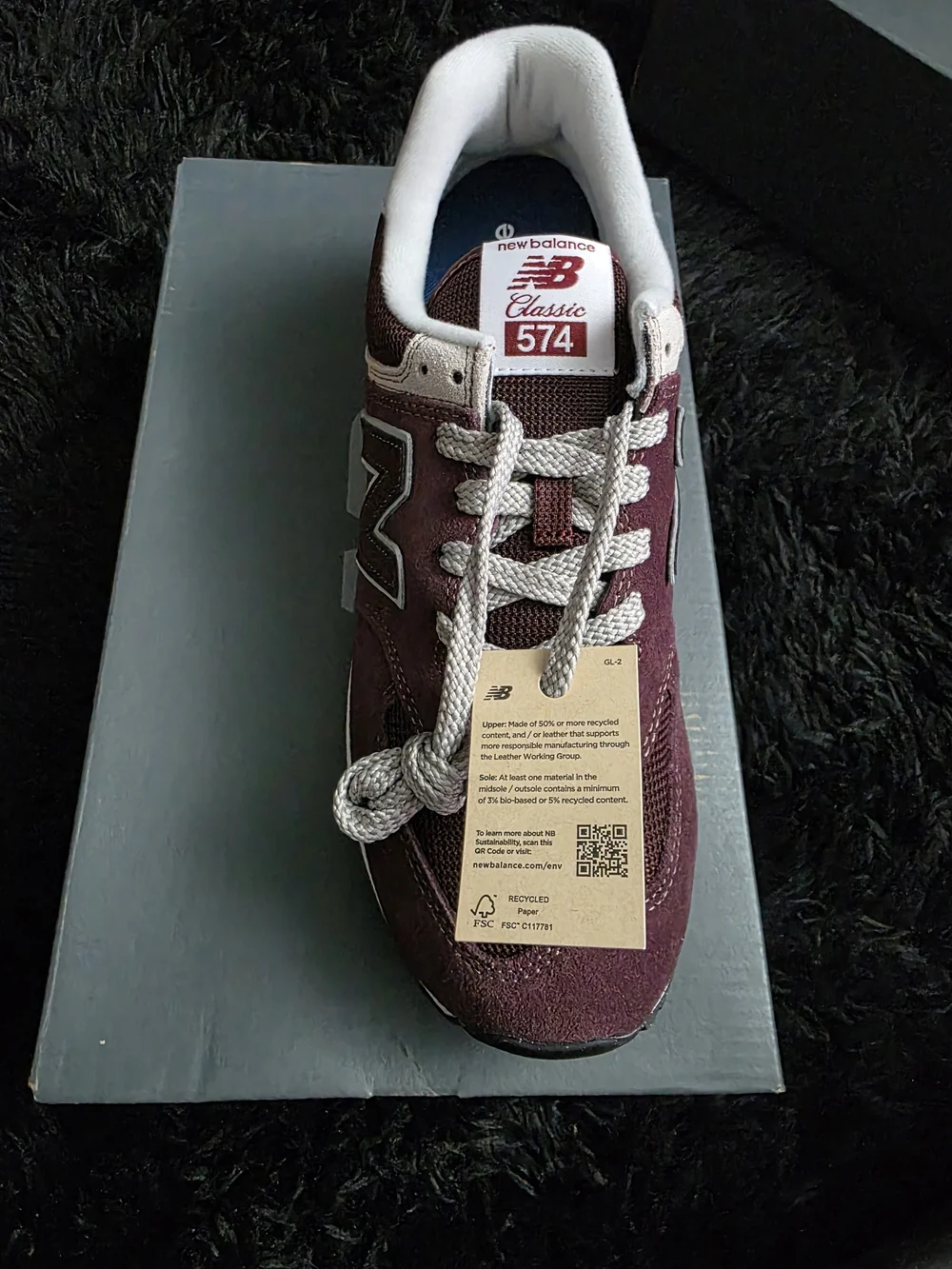 New Balance Burgundy & White Suede Sneaker (Rear View)
